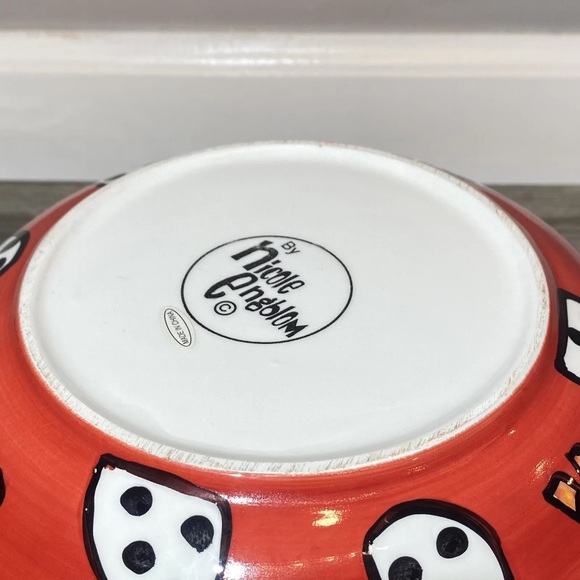 Nicole Engblom Hand Painted Large Serving Bowl Rooster Chick Egg Red Art Ceramic - Picture 9 of 14